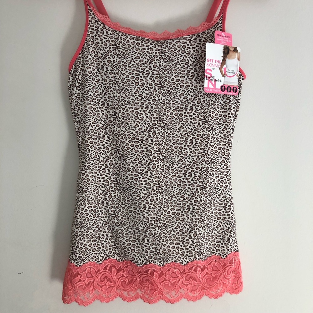 Maidenform Tank Top Tummy Toning Leopard Print with Pink Lace Trim